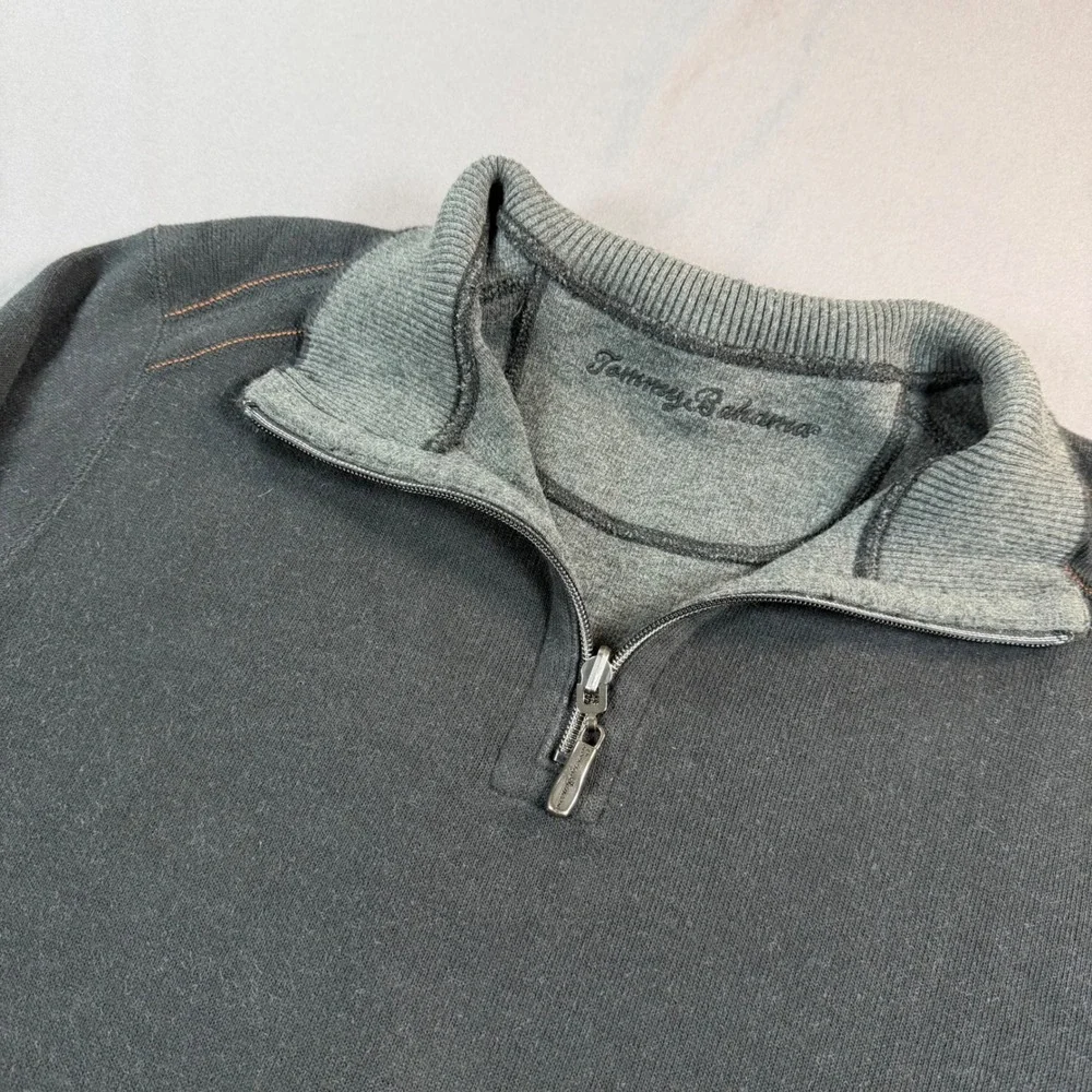 Tommy Bahama Mens Quarter Zip Pullover Sweater Contrast Stitch‎ Marlin Logo